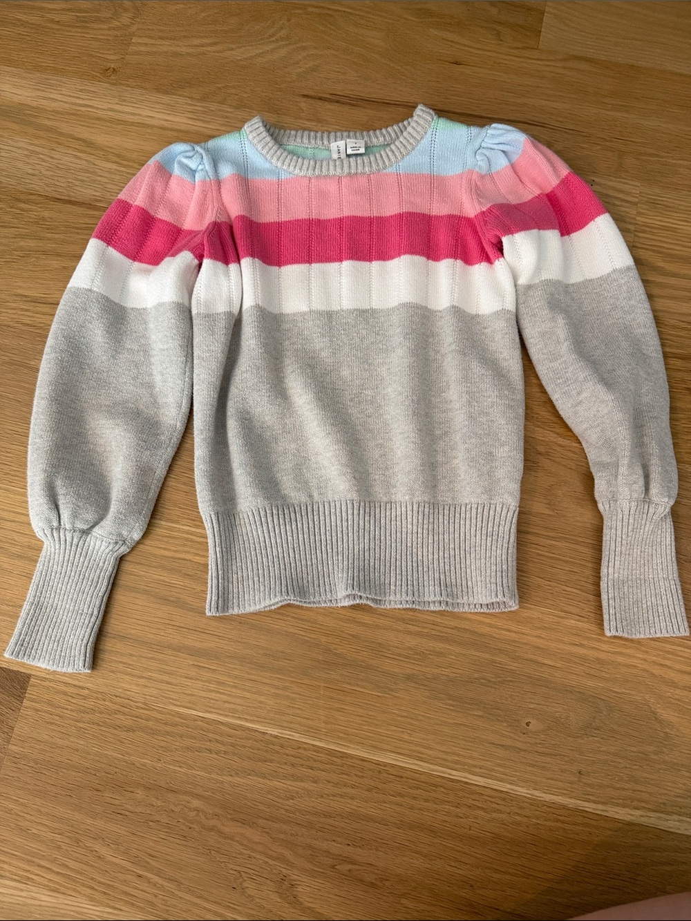 Janie and Jack Gray Sweater with Pink, White and Blue Stripes